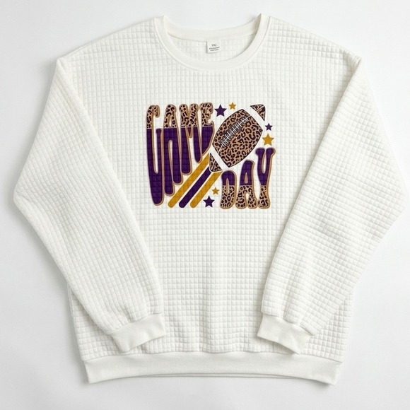 Unbranded Tops - Game Day Sweatshirt Women XXL White Football Leopard Print Quilted Waffle Knit